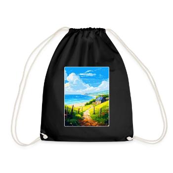 Lamorna Cornwall England Uk Travel Poster Souvenir - Drawstring Bag - black - Front