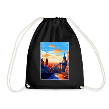 Edinburgh Scotland Uk Travel Poster Souvenir WPA - Drawstring Bag - black - Front