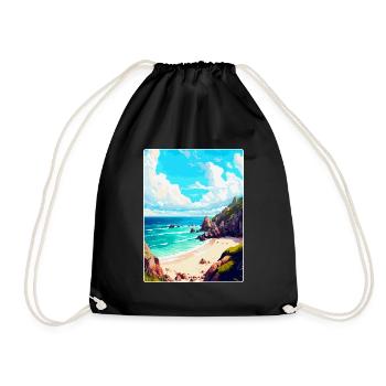 Porthcurno England Uk Travel Poster Souvenir WPA - Drawstring Bag - black - Front