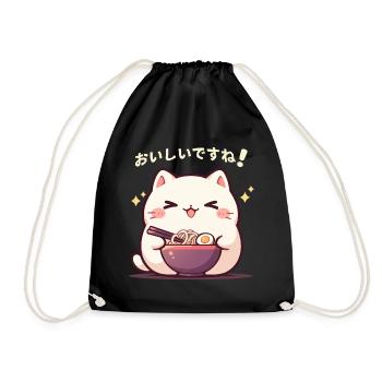 Cat eating Ramen - Drawstring Bag - black - Front