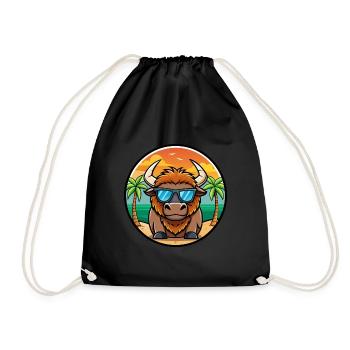 Bison Funny Cartoon Summer Beach Sunglasses Cool - Drawstring Bag - black - Front