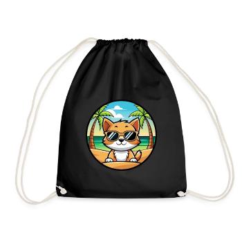 Kitten Funny Cartoon Summer Beach Sunglasses Cool - Drawstring Bag - black - Front