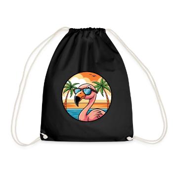Flamingo Funny Cartoon Summer Beach Sunglasses - Drawstring Bag - black - Front