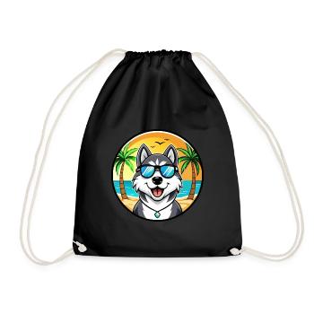 Husky Dog Funny Cartoon Summer Beach Sunglasses - Drawstring Bag - black - Front