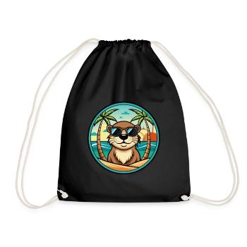 Otter Lustige Cartoon Sommer Strand Sonnenbrille Cool - Turnbeutel - Schwarz - Vorne