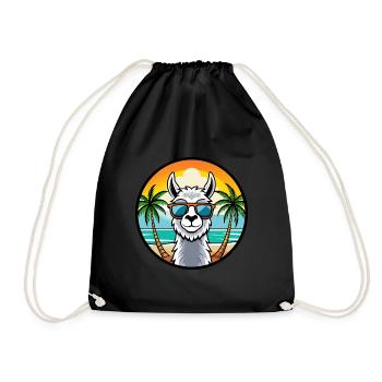 Llama Funny Cartoon Summer Beach Sunglasses Cool - Drawstring Bag - black - Front