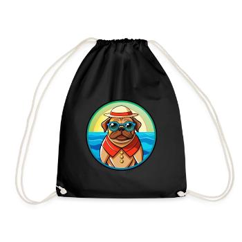 Pug Dog Funny Cartoon Summer Beach Sunglasses Cool - Drawstring Bag - black - Front