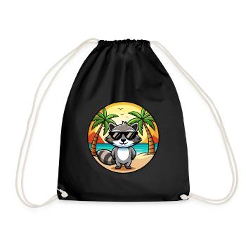 Waschbär Lustig Cartoon Sommer Strand Sonnenbrille Cool - Turnbeutel - Schwarz - Vorne