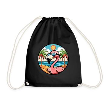Flamingo Funny Cartoon Summer Beach Sunglasses - Drawstring Bag - black - Front