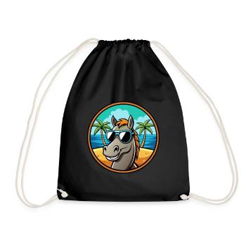 Pferd Lustig Cartoon Sommer Strand Sonnenbrille Cool - Turnbeutel - Schwarz - Vorne
