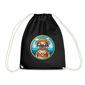 Pug Dog Funny Cartoon Summer Beach Sunglasses Cool - Drawstring Bag - black - Front