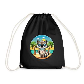 Waschbär Lustig Cartoon Sommer Strand Sonnenbrille Cool - Turnbeutel - Schwarz - Vorne