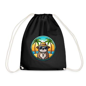 Sloth Funny Cartoon Summer Beach Sunglasses Cool - Drawstring Bag - black - Front