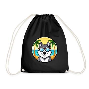 Husky Dog Funny Cartoon Summer Beach Sunglasses - Drawstring Bag - black - Front