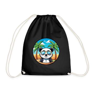 Panda Lustige Cartoon Sommer Strand Sonnenbrille Cool - Turnbeutel - Schwarz - Vorne