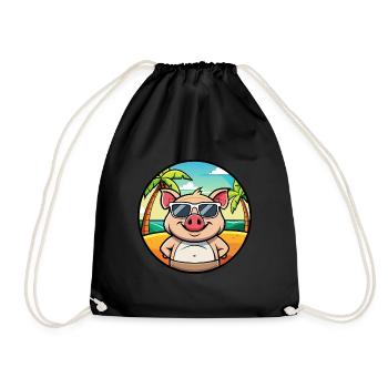 Schwein lustige Cartoon Sommer Strand Sonnenbrille Aufkleber - Turnbeutel - Schwarz - Vorne