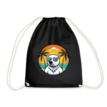 Polar Bear Funny Cartoon Summer Beach Sunglasses - Drawstring Bag - black - Front