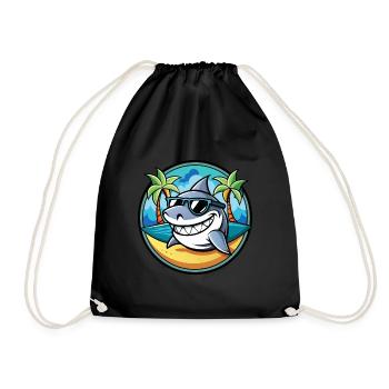 Shark Funny Cartoon Summer Beach Sunglasses Cool - Drawstring Bag - black - Front