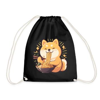 Dog eating Ramen - Drawstring Bag - black - Front