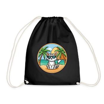 Ägäis Katzenrasse Cartoon Sonnenbrille Strand - Turnbeutel - Schwarz - Vorne