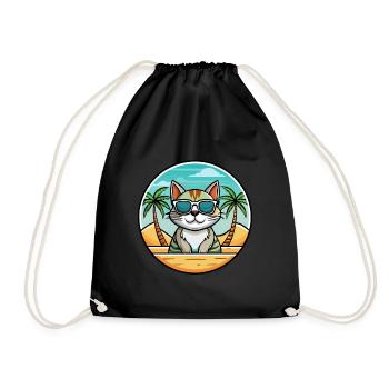 American Wirehair Cat Breed Cartoon Sunglass Beach - Drawstring Bag - black - Front