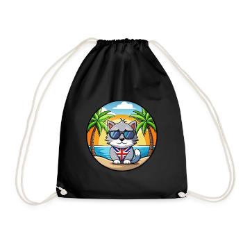 British Silver Cat Breed Cartoon Sunglasses Beach - Drawstring Bag - black - Front