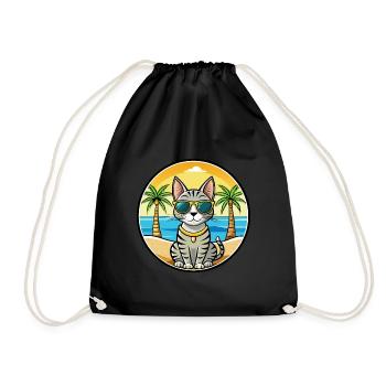 Egyptian Mau Cat Breed Cartoon Sunglasses Beach - Drawstring Bag - black - Front