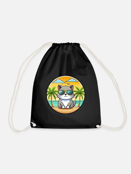Britisch Kurzhaar Katzenrasse Cartoon Sonnenbrille Strand - Turnbeutel - Schwarz