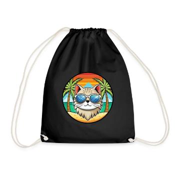 British Longhair Cat Breed Cartoon Sunglass Beach - Drawstring Bag - black - Front