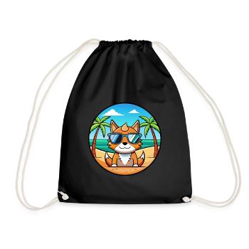 German Rex Cat Breed Cartoon Sunglasses Beach - Drawstring Bag - black - Front