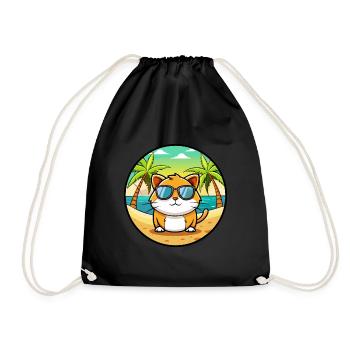 Hosico Katzenrasse Cartoon Sonnenbrille Strand - Turnbeutel - Schwarz - Vorne