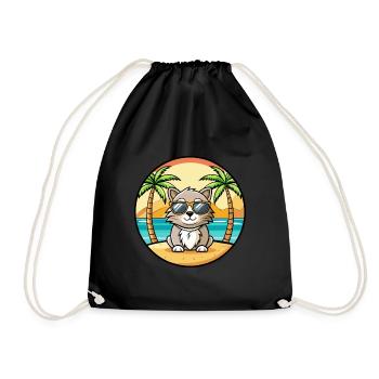 Laperm Katzenrasse Cartoon Sonnenbrille Strand - Turnbeutel - Schwarz - Vorne