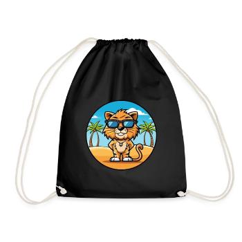 Liger Hybrid Löwe Tiger Katzenrasse Cartoon Strand - Turnbeutel - Schwarz - Vorne