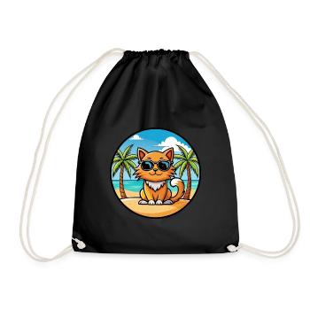 Ginger Longhair Cat Breed Cartoon Sunglasses Beach - Drawstring Bag - black - Front