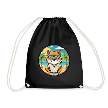 Highlander Cat Breed Cartoon Sunglasses Beach - Drawstring Bag - black - Front