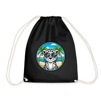 Léopard des neiges bébé chat race dessin animé lunettes de soleil plage - Sac de sport léger - noir - Devant