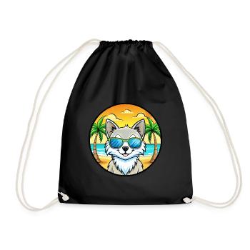 Turkish Angora Cat Breed Cartoon Sunglasses Beach - Drawstring Bag - black - Front