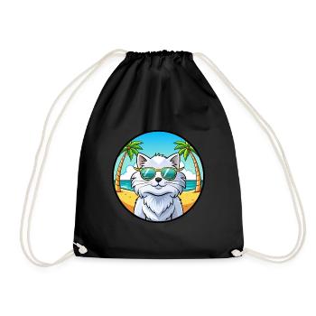 Weiße Langhaarkatze Persische Katzenrasse Cartoon Strand - Turnbeutel - Schwarz - Vorne