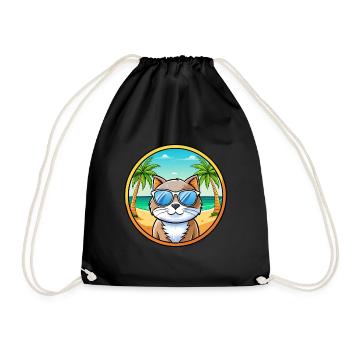 British Longhair Cat Breed Cartoon Sunglass Beach - Drawstring Bag - black - Front