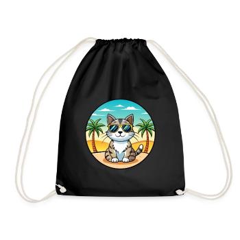 American Wirehair Cat Breed Cartoon Sunglass Beach - Drawstring Bag - black - Front