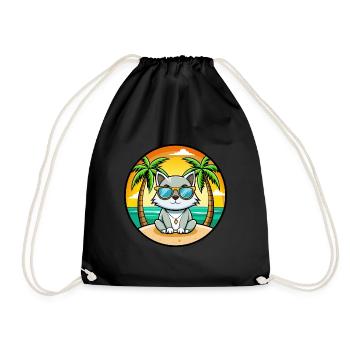 Asiatische Katzenrasse Cartoon Sonnenbrille Strand - Turnbeutel - Schwarz - Vorne