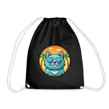 Chartreux Cat Breed Cartoon Sunglasses Beach - Drawstring Bag - black - Front