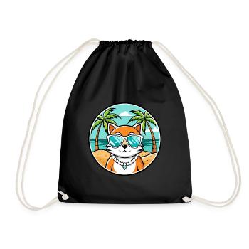 Hantilly Tiffany Cat Breed Cartoon Sunglass Beach - Drawstring Bag - black - Front