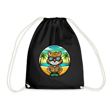 Highlander Cat Breed Cartoon Sunglasses Beach - Drawstring Bag - black - Front