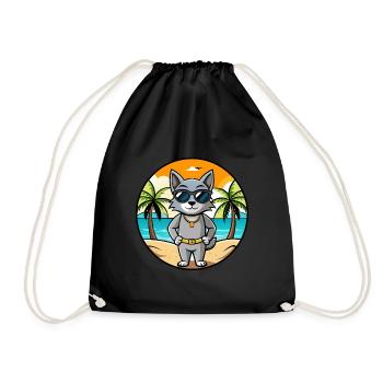 Korat Cat Breed Cartoon Sunglasses Beach - Drawstring Bag - black - Front