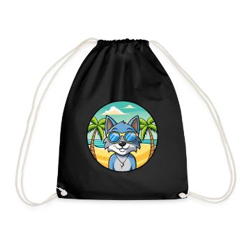 Russian Blue Cat Breed Cartoon Sunglasses Beach - Drawstring Bag - black - Front