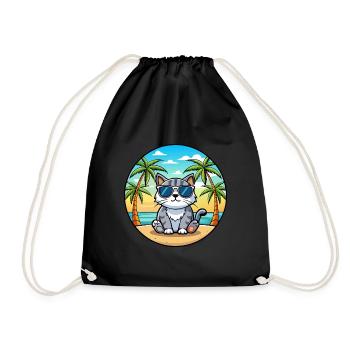 Schottische Falte Katzenrasse Cartoon Sonnenbrille Strand - Turnbeutel - Schwarz - Vorne