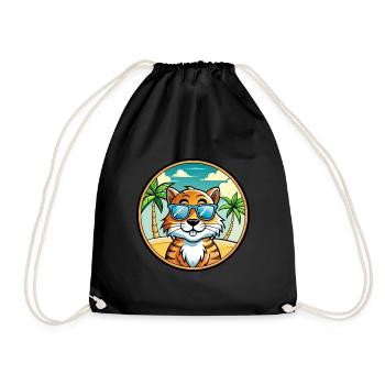Tiger Katze Rasse Cartoon Sonnenbrille Strand - Turnbeutel - Schwarz - Vorne