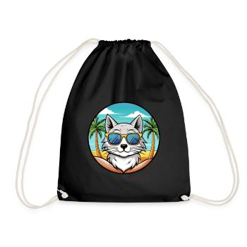 Turkish Angora Cat Breed Cartoon Sunglasses Beach - Drawstring Bag - black - Front