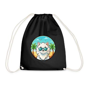 Weiße Langhaarkatze Persische Katze Rasse Cartoon Strand - Turnbeutel - Schwarz - Vorne